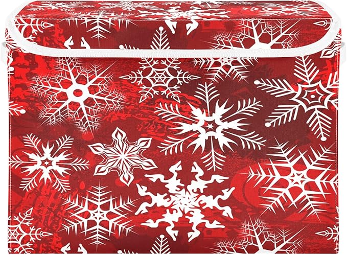 Bolaz Storage Bins with Lids and Handles, Christmas Snowflake Storage Box Storage Basket with Cover Collapsible Organizer Containers for Home Closet, Shelves