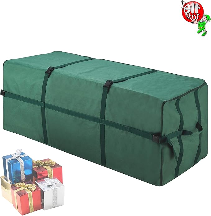 Christmas Tree Storage Bag - Zippered Canvas Tote for Storing 6-Foot Artificial Trees, Holiday Decorations, and Inflatables by Elf Stor (Green)