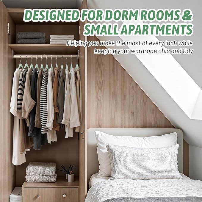 Sishynio Velvet Hangers 50 Pack – Slim Non-Slip Flocked Hangers with Notches, Space-Saving Closet Organizer for Dresses, Blouses, Coats(Green)