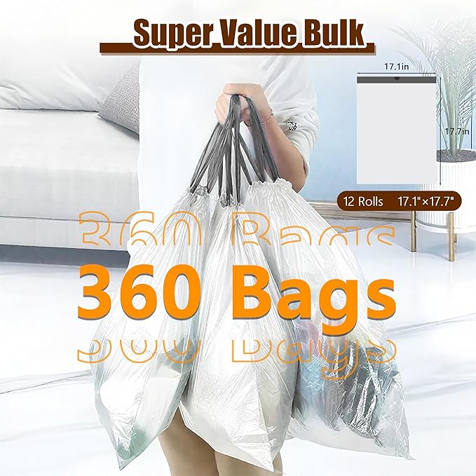 2.6 Gallon Mini Drawstring Trash Bags, 360 Count 1.2 Mil Thick Small Garbage Bags by WOWSOLID, Fit Liners 7.5-10 Liter, 2-3 Gal, Trash Can Bin for Bathroom, Kitchen, Bedroom, Office
