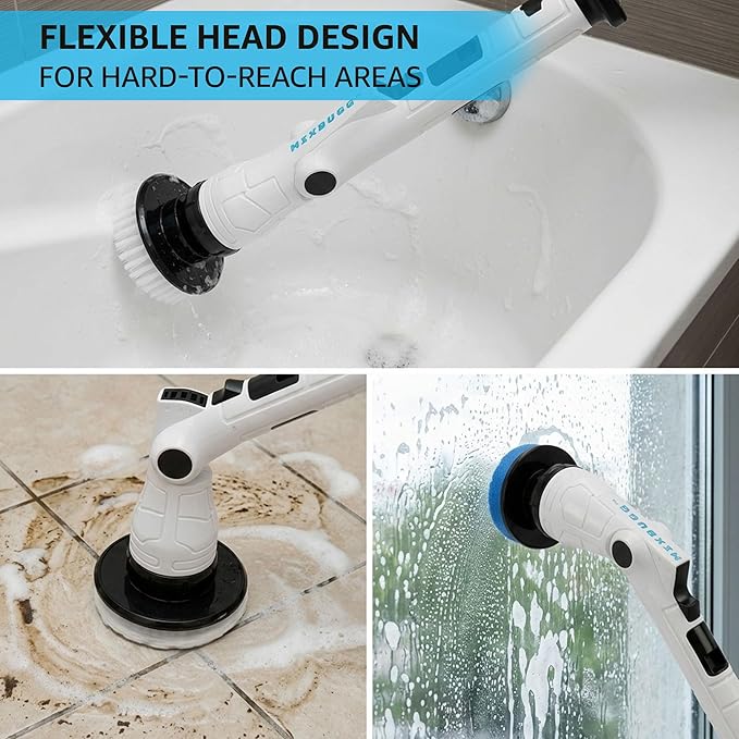 Electric Spin Scrubber – Cordless Power Cleaner with 8 Brush Heads, Long Adjustable Handle, 3 Speed for Deep Bathroom, Tile, Floor & Tub Cleaning, 6-Angle Adjustable