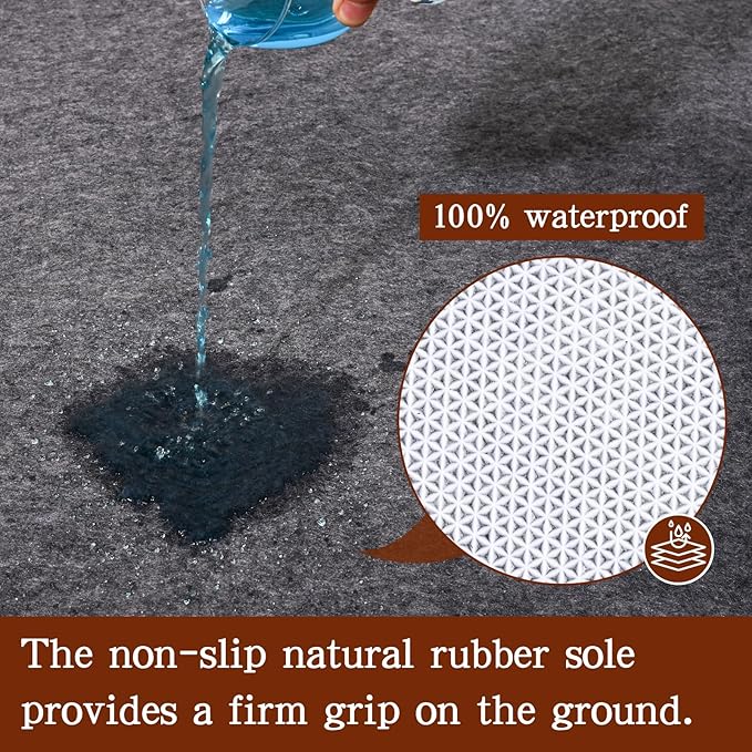 Rug Pad Waterproof Non-Slip 6x9 ft, 1/8" Thick Felt Cushion Pad for Area Rugs – Protects Hardwood, Tile & Laminate Floors – Keeps Rugs Flat & Secure
