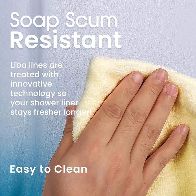 LiBa PEVA Shower Curtain Liner with 12 Plastic Shower Rings - 8G Waterproof Shower Liner, Pale Blue Gradient Weighted Bathroom Curtain, 72x72 Inch Shower Curtain Liner Set with Magnets