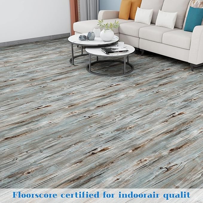 Lareko 6 Sq.Ft,Wood Peel and Stick Floor Tiles,4 Pack Grey Vinyl Flooring (No Adhesive Residue) 36"×6" Waterproof and Non-Slip Laminate Flooring for Renters Bathroom, Living Room(DustGray)