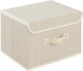 Storage Boxes, Collapsible Storage Bins with Lids, Cotton and linen cloth Storage Baskets with Handle, for Books, Closet, Bedroom, Home, 10.2x7.9x6.7 in, Grey and Beige
