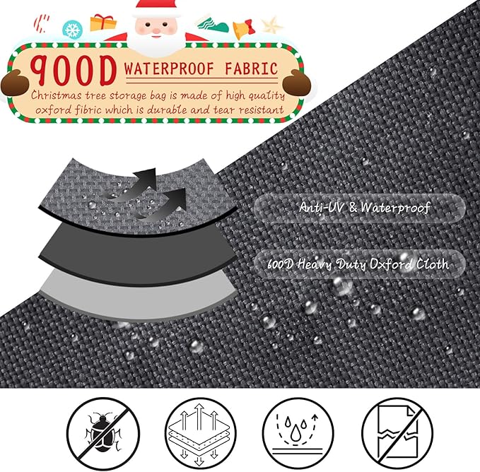 7.5 Ft Heavy Duty Christmas Tree Storage Bag 900d Oxford Fabric with Wheels and Reinforced Handles, Durable Xmas Storage Box for Disassembled Holiday Tree (7.5 ft,Grey)
