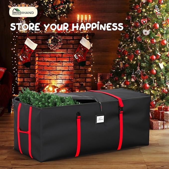 Mrrihand Christmas Tree Storage Bag, Large Artificial Christmas Tree, Anti-Tear Heavy-Duty 600D Oxford Cloth Christmas Tree Storage Box with Handles, Christmas Tree Storage Container (Black, 9Ft)