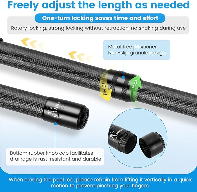 Pool Pole Carbon Fiber, Premium12FT Pool Pole Telescopic 3.7 to 12 FT, Adjustable 4 Piece Extendable Pool Cleaning Pole, Professional Pool Pole fit for Brushes, Vacuum, Nets, Skimmers