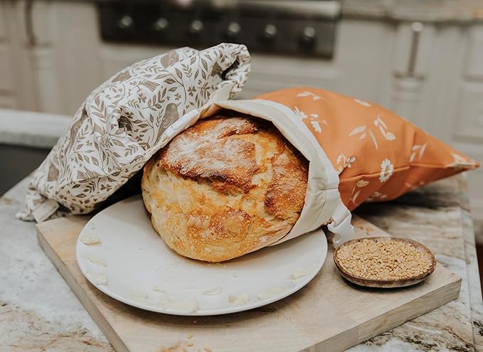 Reliable Rhodes Reusable Beeswax Bread Bag 2 Pack –12x17 Bread Bag for Homemade Sourdough, Beeswax Coated Organic Cotton Storage Bag for Loaf Baguette, Freezer Safe, Eco-Friendly Wrap Birds