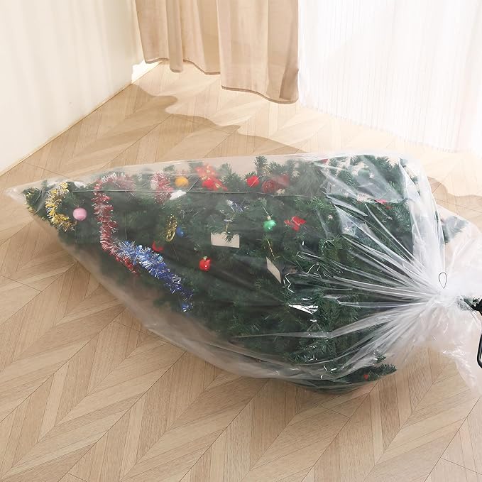Christmas Tree Disposal Bag, Clear Extra Large 9x6ft Tree Storage Bag Cover, Jumbo Heavy Duty Plastic Xmas Tree Removal Bag for Upright