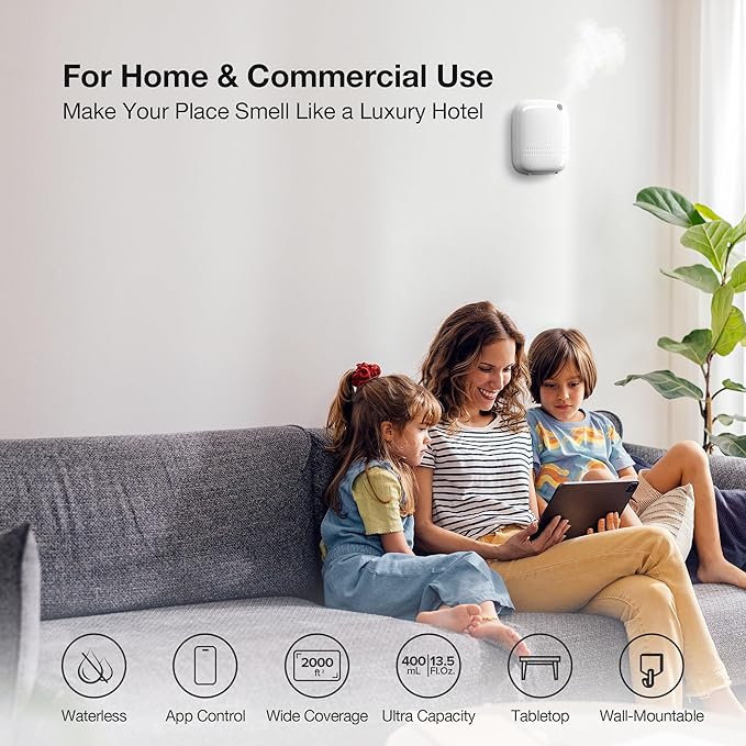 Airversa Smart Waterless Essential Oil Diffuser (400 mL Capacity) Starter Kit with 200mL Fragrance Scent Oils, Up to 2000 sq ft App Control Scent Air Machine with 12V1A Power Adapter, ANW Kit White