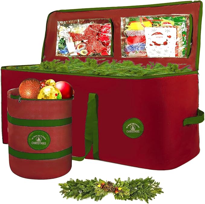 Christmas Tree Storage Bag 7.5Ft Tree Storage containers Bags 2 Piece Set with Small Storage Bag for Xmas Decorations (Green)