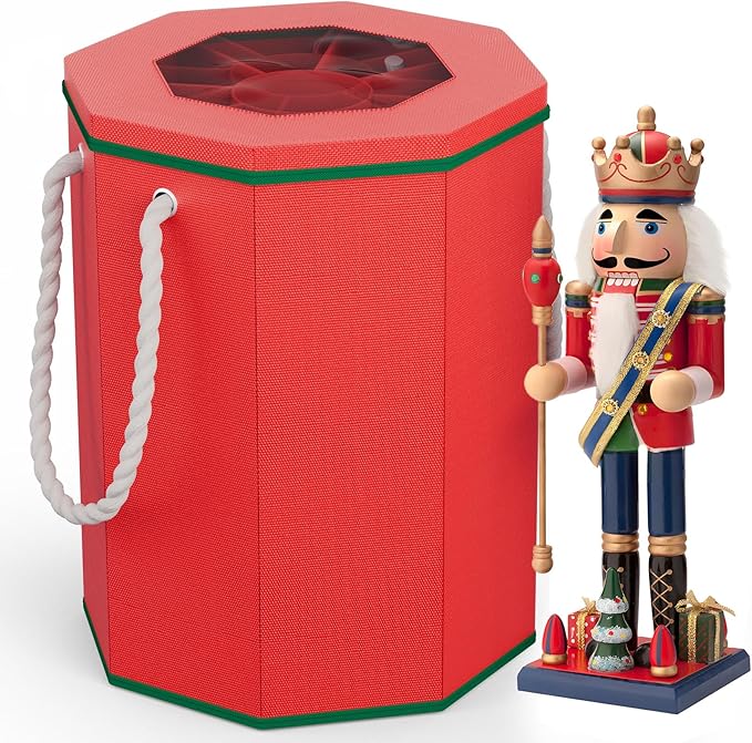VERONLY Nutcracker Storage Box, Octagonal Figurine Collectible Organizer with Clear Top & Handles, Christmas Decor Storage for 9-16" Holiday Figurines and Soldier Dolls Collection