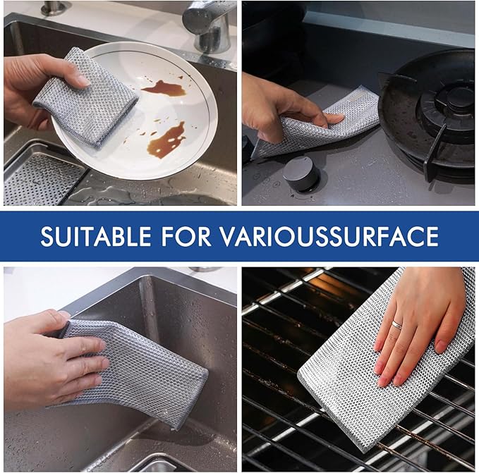 100 Pairs Multipurpose 3-Layer Thickened Steel Wire Dishwashing Cloth – Non-Scratch Metal Cleaning Rag for Wet & Dry Surfaces,Long-Lasting Reusable Kitchen Scrubber for Pots, Pans, and Cookware