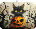 Wnoesat Black Cat Fall Pumpkin Dish Drying Mat 18x24 - Super Absorbent Drying Pads for Kitchen Counter - Happy Halloween Bat Branch Large Microfiber Dishes Drying Mats