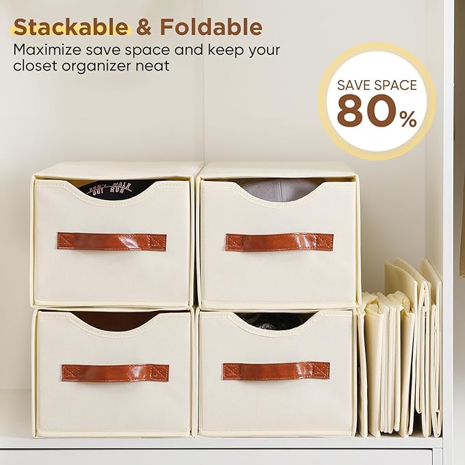 2 Pack Stackable Storage Drawers, Fabric Closet Organizers and Storage with Handles and Clear Window, Pull-Out Clothes Storage Bins with Drawer for Closet, Bedroom, Living Room, Under Bed, Beige
