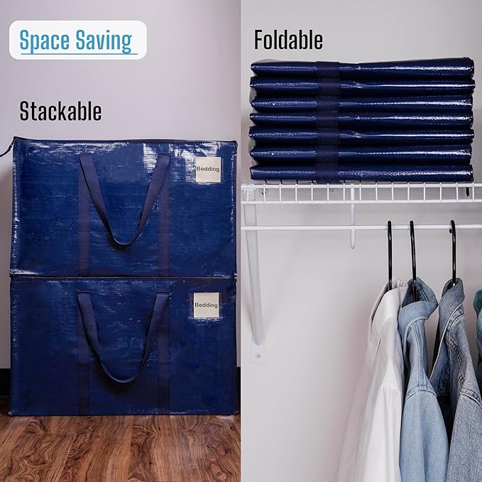 VENO 10 Pack Moving Bags, Heavy Duty, Moving Boxes Alternative, Packing Storage Supplies for Dorm Room Essentials with Zipper for Clothes, Extra Large Totes for Packaging (Blue, 10 Pack)
