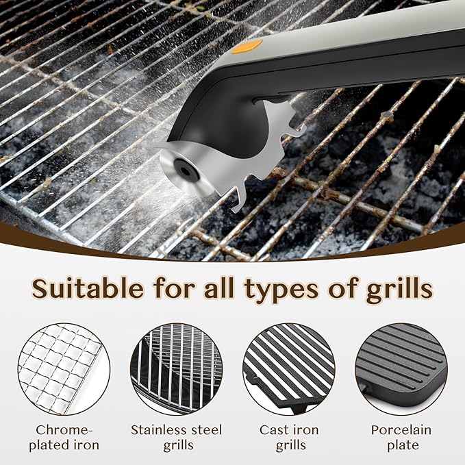 GKZ Electric Grill Brushes Cleaner, Motorized Rotating Giddy up Grill Cleaner with Water Tank, Ergonomic Handle & Bright Switch for BBQ Grill, Oven Racks, Outdoor/Indoor Grids