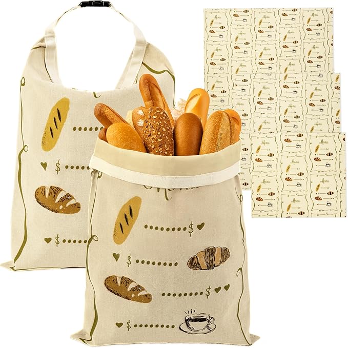 Zadoreck Reusable Beeswax Bread Bags Set – 2 Large Organic Linen Bread Bags (17 x 13 Inches) + 3 Beeswax Wraps for Food, Homemade Bread, Bagel,Sourdough, Freezer Safe & Keeps Food Fresh