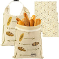 Zadoreck Reusable Beeswax Bread Bags Set – 2 Large Organic Linen Bread Bags (17 x 13 Inches) + 3 Beeswax Wraps for Food, Homemade Bread, Bagel,Sourdough, Freezer Safe & Keeps Food Fresh