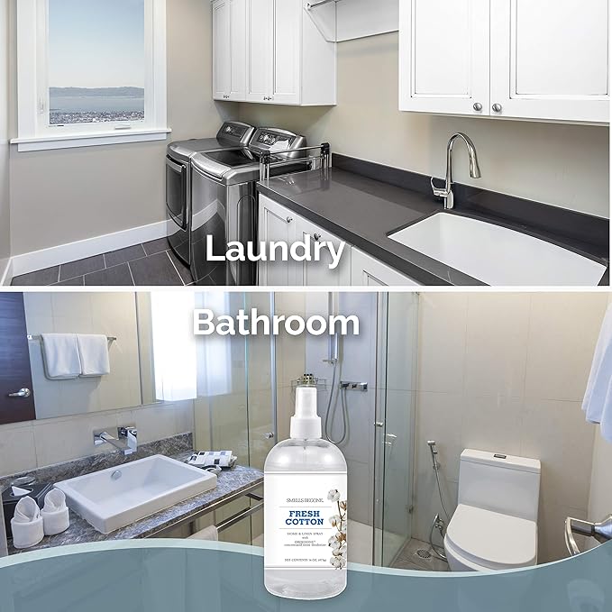 SMELLS BEGONE Air Freshener Home & Linen Spray - 16 oz, Pack of 2 - Odor Eliminator - Made with Essential Oils (Fresh Cotton)