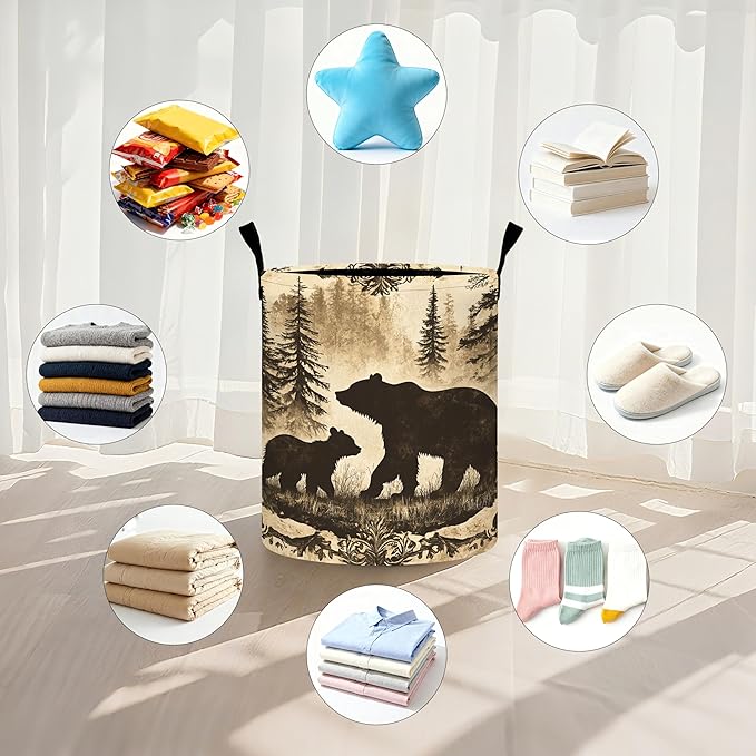 Bear Laundry Basket Storage Bin Foldable Laundry Hamper Clothes Storage Bucket Organizer 19.6x15.7 Inch For Laundry Room/Bedroom/Bathroom