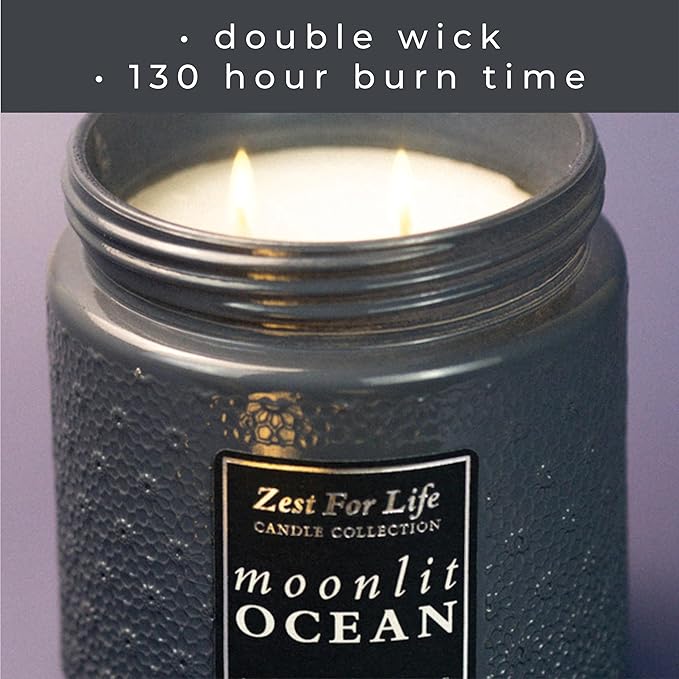 A Cheerful Giver - 28oz Large Scented Candle Jar with Lid- Zest for Life - 130 Hours of Burn Time, Gift for Women (Large, Moonlit Ocean)