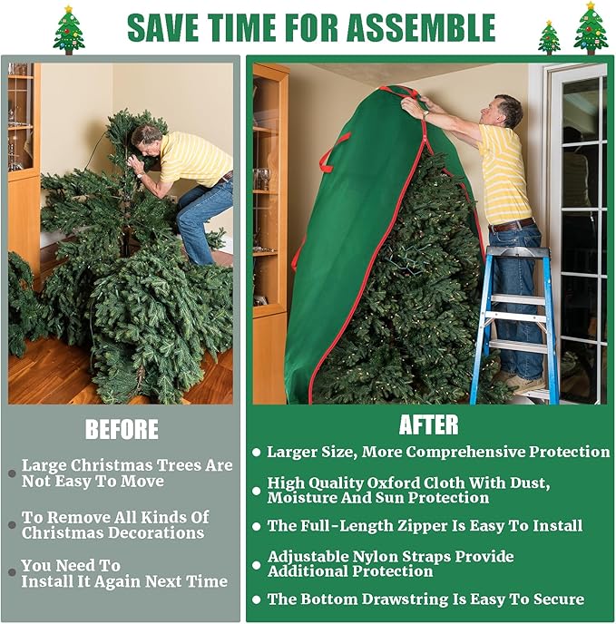 Jumbo Upright Christmas Tree Storage Bag, Upright Christmas Tree Storage Cover with Zipper & Adjustable Straps,Tear Resistant Upright Storage Christmas Tree Cover for 6 Foot Assembled Christmas Tree