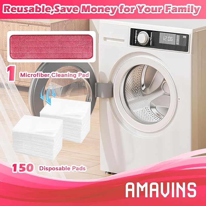 AmaVins 3 Pack Microfiber Cleaning Pads with All Bona Mop, Reusable Microfiber Mop Pads for 18 Inch Mop, Hardwood Floor Replacement Cleaning Mop Pads, Machine Washes