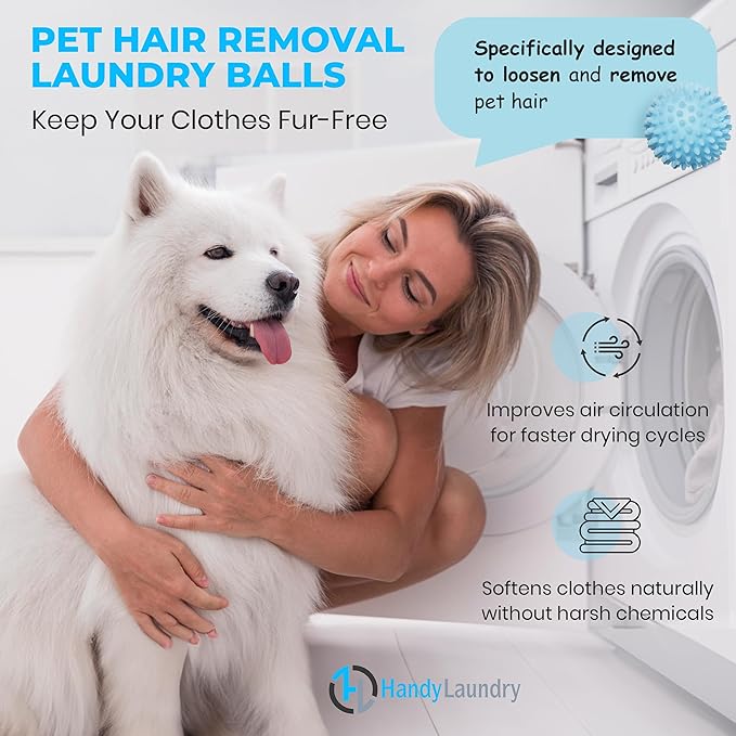 Handy Laundry Reusable Laundry Dryer Balls - A Natural Alternative to Fabric Softener, Reduce Drying Time and Save on Energy, Soft Fluffy Clothes, Fewer Wrinkles, Less Static Cling (Pack of 6)