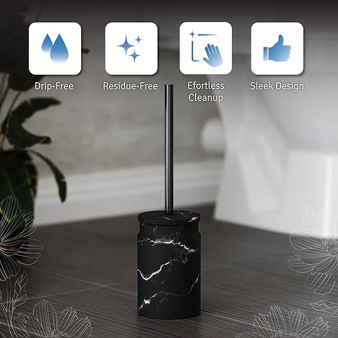Toilet Brush and Holder Set - Toilet Bowl Brush and Holder with Sturdy Bristles for Thorough Cleaning - Concealed Matte Black Bathroom Accessories Toilet Cleaner Brush for Bathroom