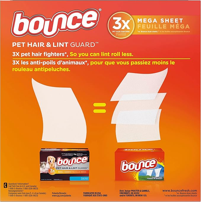 Bounce Fabric Softener Sheets, Fresh Scent, 180 Count | Pet Hair and Lint Guard | Pack of 2 | 3X Pet Hair Fighters