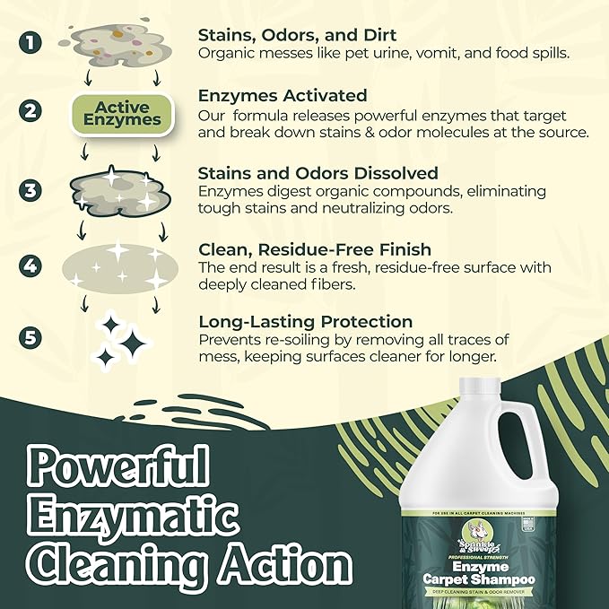 Sprinkle & Sweep Enzyme Carpet Cleaner - Enzyme Carpet Shampoo (1gal) - Carpet Cleaner Solution to Eliminate Tough Stains & Neutralize Odors - Removes Dog, Cat, All Pets Urine- Use with All Machines