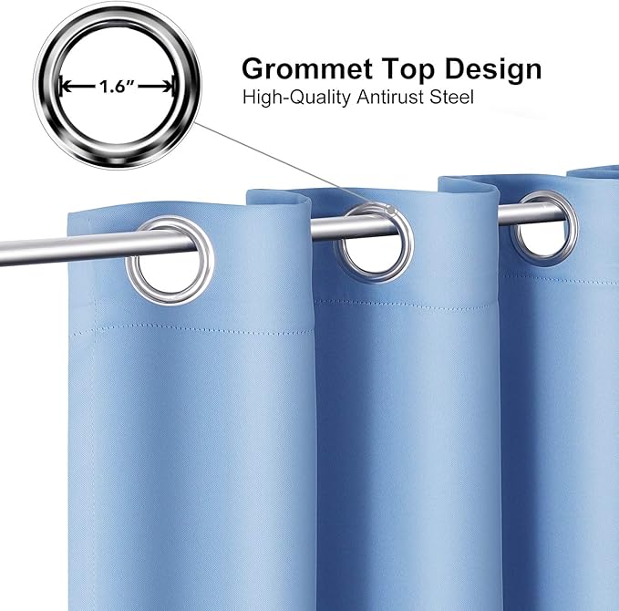 ChrisDowa Grommet Blackout Curtains for Bedroom - Thermal Insulated Room Darkening Curtains for Living Room (1 Panel Set, Sky Blue, 52W x 63L)