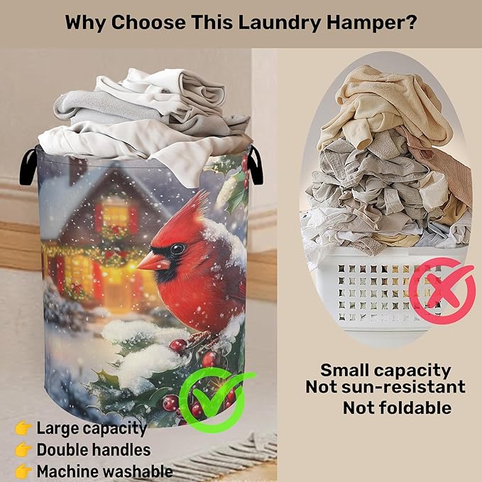 Red Cardinal Cottage Foldable Laundry Hamper - Waterproof Fabric Storage Basket with Handles, Clothes Hampers for Laundry,Bedroom,Dorm