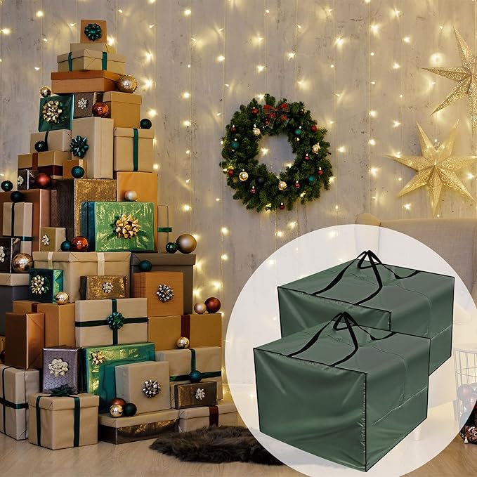 Patelai 2 Pcs 105 Gallon Cushion Cover Storage Bag 32 x 32 x 24'' Outdoor Waterproof Oxford Camping Moving Bag with Zipper Handles for Xmas Tree Ornament Patio Furniture Pillow Packing (Green)