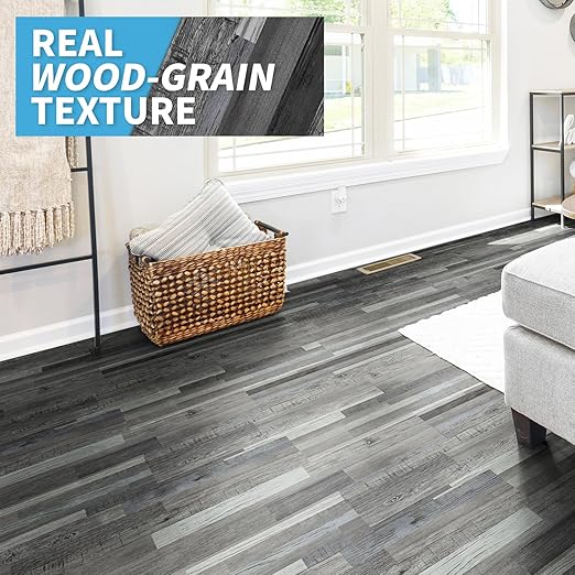 Art3d 36-Pack 54 Sq.ft Peel and Stick Floor Tiles Vinyl Plank Flooring Wood Look, Adhesive and Waterproof Tile Sticker for Bedroom, Living Room, Kitchen, RV in Grey