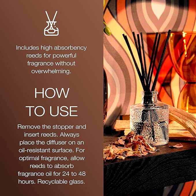 Voluspa Baltic Amber Scented Reed Diffuser, 3.4 oz, Oil Reed Diffusers for Home, Handcrafted in The USA