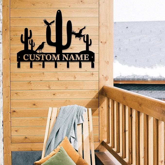 Personalized Custom Name Cactus Wall Keys Hooks,Metal Cactus Art Clothes Hooks,Metal Cactus Lover Wall Home Storage Decorative,For Front Door, Hallway, Kitchen, Bedroom,Keys,Hats (Style H)