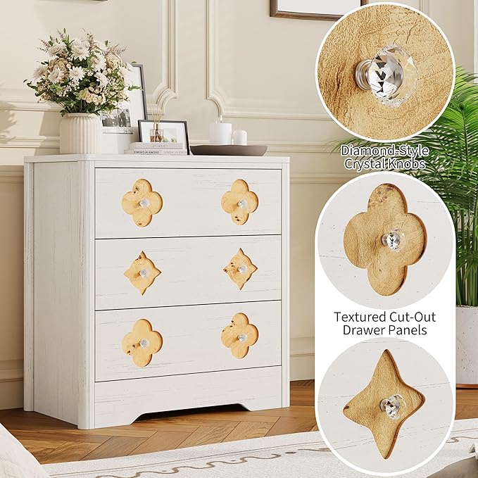Garvee Dresser for Bedroom, Chest of Dressers 30.4" Tall Dresser for Closet with 3 Decorative Drawer Front Chest with Clothes Storage Cabinet, Drawer Organizer for Bedroom, Living Room, Hallway