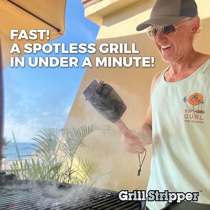 GRILL STRIPPER Bristle Free Grill Brush with Extra Sponge - Steam Grill Brush Bristle Free with Patent Pending Triple Scraper and Dishwasher Safe Replaceable Fire Resistant Steam Sponge