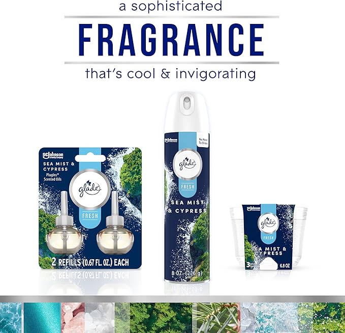 Glade Air Freshener Room Spray, Sea Mist & Cypress, Odor Fighting to Deliver Long Lasting Freshness, 8 Oz, 6 Count
