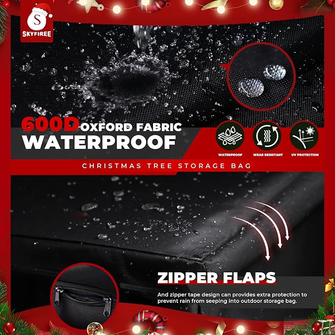 Large Christmas Tree Storage Bag, Fits Up to 9-12 ft Tall Artificial Disassembled Trees, 600D Waterproof Heavy Duty Christmas Tree Bag with Durable Handles & Zipper, 65 x 20 x 28 Inch, Black
