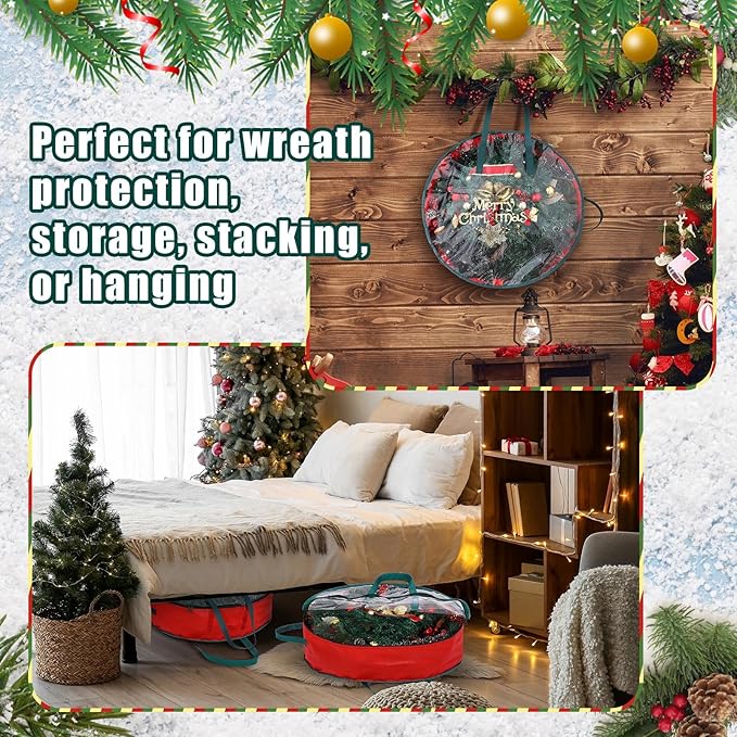 Shappy 8 Pcs Christmas Wreath Storage Bag Clear Wreath Box Wreath Storage Containers with Clear Window and Handle Christmas Garland Storage Containers for Xmas Holiday Seasonal Storage (30 Inch)