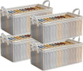 4PCS Closet Clothes Organizer Dustproof Sturdy Storage Baskets Bins 26L Foldable Shelf Containers Bin Support Boards Dust Lid Steel Frame for Sweater Pants T-shirt Dress (Clear - No Lid)