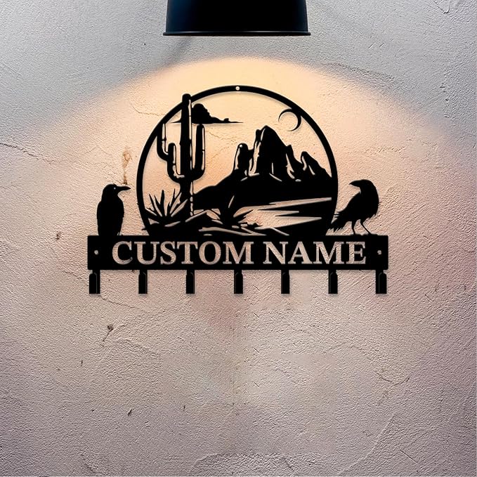 Personalized Custom Name Cactus Wall Keys Hooks,Metal Cactus Art Clothes Hooks,Metal Cactus Lover Wall Home Storage Decorative,For Front Door, Hallway, Kitchen, Bedroom,Keys,Hats (Style G)