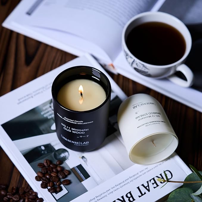 M&SENSE Natural Soy Candle| Oud Wood | 8.82 oz, 50H Burn | Spring Scented Candles for Relaxation, Valentines Day Gift, Home Décor | for Bedroom, Office, Party Medium