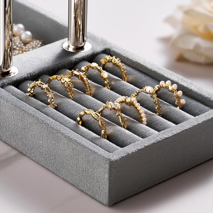 bussdis 2 Tier Bracelet Holder Display - Detachable T Bar Grey Velvet Bracelet Holder, Jewelry Holder Organizer for Bracelet, Necklace, Earrings, Rings
