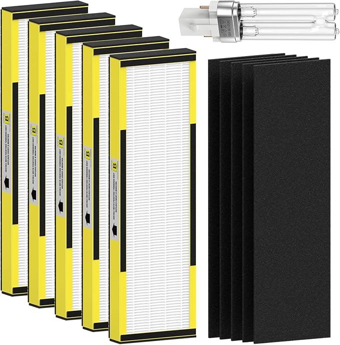 FMDZFL 5 Pack FLT4825 True HEPA Filter B Replacement & 1 Replacement Bulb Compatible with AC4825 AC4300 AC4800 AC4900 AC4850, Part No# FLT4825, LB4000