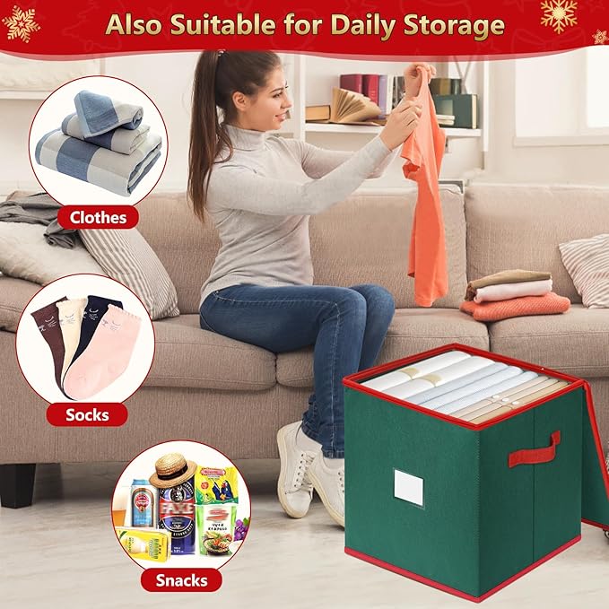 Christmas Ornament Storage Box Stores 64 Ornaments, with Adjustable Dividers, 4 Removable Trays, Dual Zippers, Non-Woven Christmas Ornament Organizer Holder, Christmas Ball Storage Container